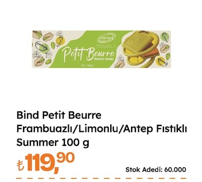 Bind Petit Beurre Frambuazlı/Limonlu/Antep Fıstıklı Summer 100G