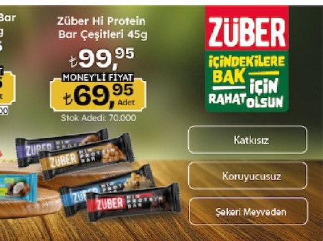 Züber Hi Protein Bar Çeşitleri 45G