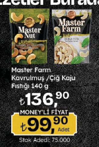Master Farm Kavrulmuş / Çiğ Kaju Fıstığı 140G