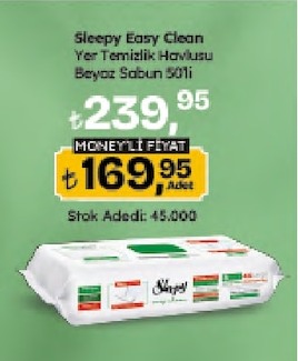 Sleepy Easy Clean Yer Temizlik Havlusu Beyaz Sabun 50'Li