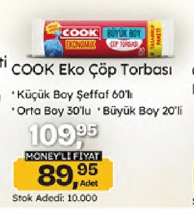 Cook Eko Çöp Torbası Küçük Boy Şeffaf 60'Lı