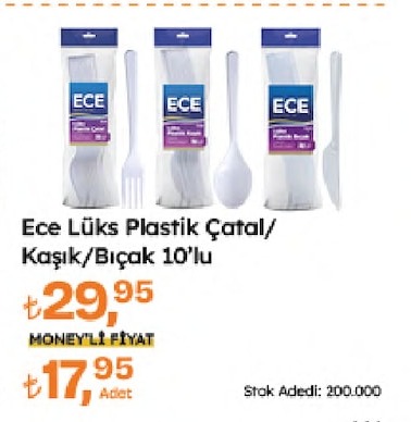 Ece Lüks Plastik Çatal/Kaşık/Bıçak 10'Lu