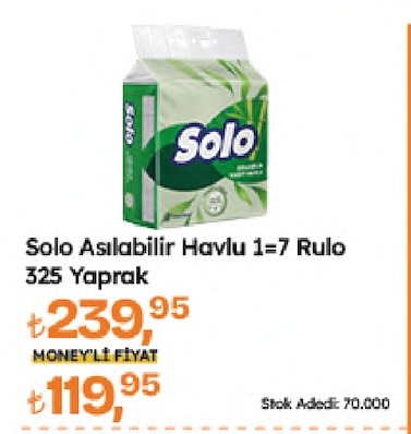 Solo Asılabılır Havlu 1X7 Rulo 325 Yaprak