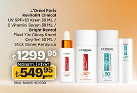 L'Oreal Paris Revitalift Clinical Uv Spf+50 Krem 50 Ml / C Vitamini Serum 30 Ml / Bright Reveal Fluid Yüz Güneş Kremi Çeşitleri 50 Ml / Stick Güneş Koruyucu
