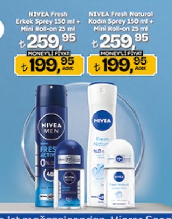 Nivea Fresh Erkek Sprey 150 Ml + Mini Roll-On 25 Ml