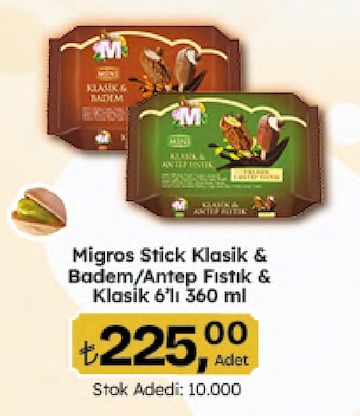 Migros Stick Klasik & Badem/Antep Fıstık & Klasik 6'Lı 360 Ml