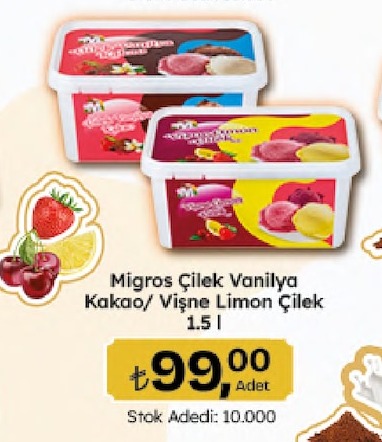 Migros Çilek Vanilya Kakao/ Vişne Limon Çilek 1.5 L