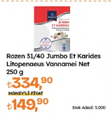 Rozen 31/40 Jumbo Et Karides Litopenaeus Vannamei Net 250 G