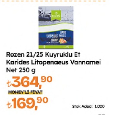 Rozen 21/25 Kuyruklu Et Karides Litopenaeus Vannamei Net 250 G