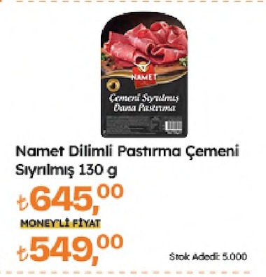 Namet Dilimli Pastırma Çemeni Sıyrılmış 130 G