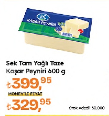 Sek Tam Yağlı Taze Kaşar Peyniri 600 G