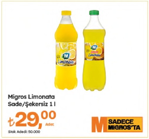 Migros Limonata Sade/Sekersiz 1L