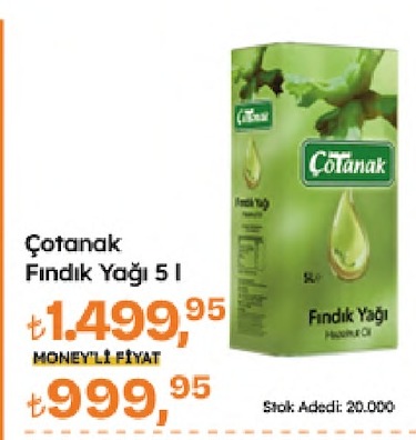 Çotanak Fındık Yağı 5 L