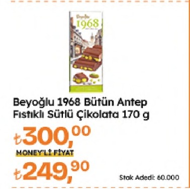 Beyoğlu 1968 Bütün Antep Fıstıklı Sütlü Çikolata 170 G