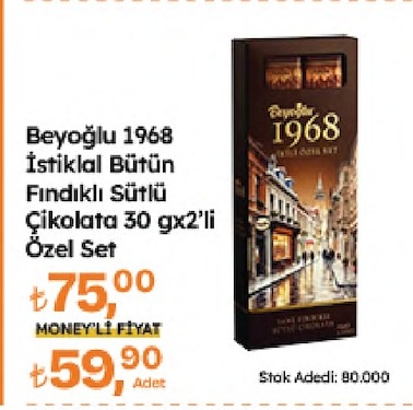 Beyoğlu 1968 İstiklal Bütün Fındıklı Sütlü Çikolata 30Gx2'Li Özel Set