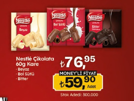 Nestlé Çikolata 60G Kare Beyaz, Bol Sütlü, Bitter