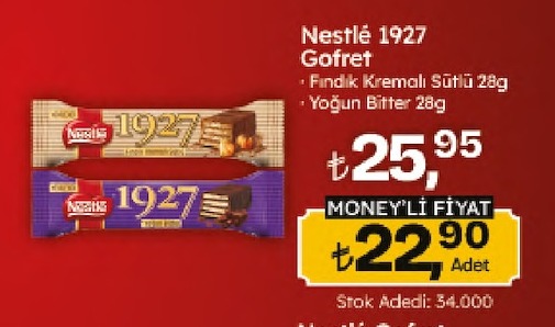 Nestlé 1927 Gofret Fındık Kremalı Sütlü 28G