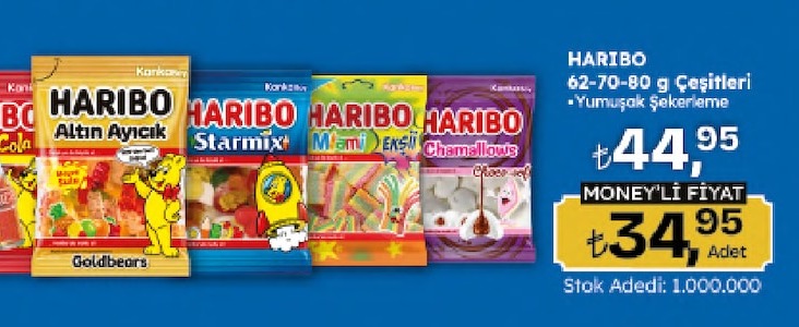 Haribo 62-70-80 G Çeşitleri Yumuşak Şekerleme