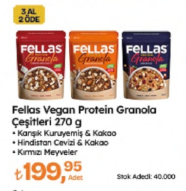 Fellas Vegan Protein Granola Çeşitleri 270 G
