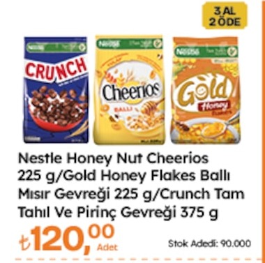 Nestle Honey Nut Cheerios 225 G/Gold Honey Flakes Ballı Mısır Gevreği 225 G/Crunch Tam Tahıl Ve Pirinç Gevreği 375 G