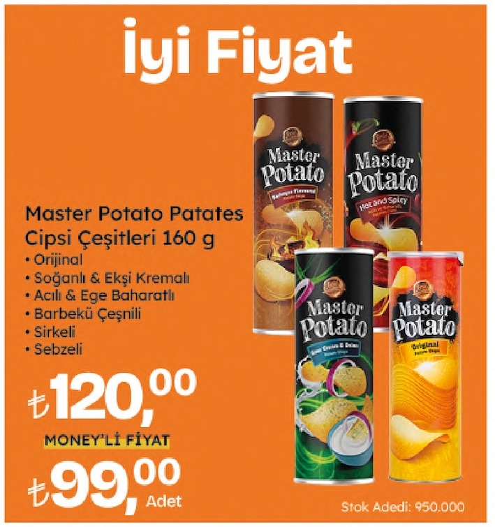 Master Potato Patates Cipsi Çeşitleri 160 G