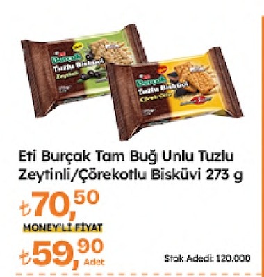 Eti Burçak Tam Buğ Unlu Tuzlu Zeytinli/Çörekotlu Bisküvi 273 G