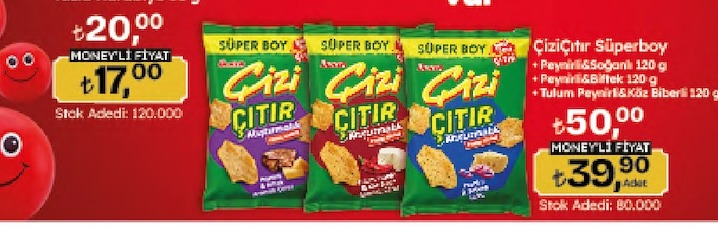 Cizi Citir Çiziçitir Süperboy Peynirli Soğanlı/Peynirli Biberli/Tulum Peynirli & Kuru Biberli 120 G