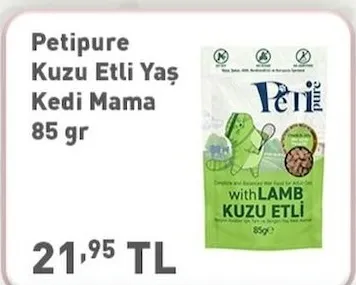 Petipure Kuzu Etli Yaş Kedi Mama 85 Gr