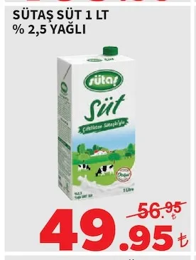 Sütaş Süt 1 Lt % 2,5 Yağlı