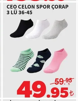 Ceo Celon Spor Çorap 3 Lü 36-45