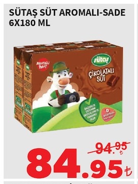 Sütaş Süt Aromali-Sade 6X180 Ml