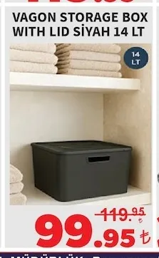 Vagon Storage Box With Lid Siyah 14 Lt