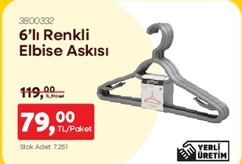 6'Lı Renkli Elbise Askısı