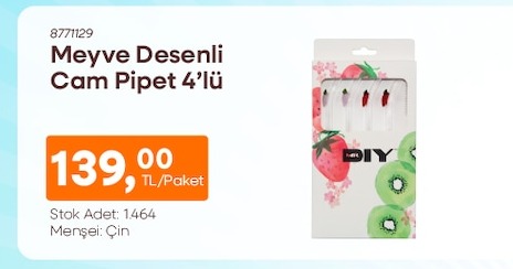 Meyve Desenli Cam Pipet 4'Lü