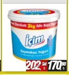 İçim Kaymaksız Yoğurt 3 Kg Aile Boyu