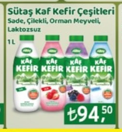Sütaş Kaf Kefir Çeşitleri Sade, Çilekli, Orman Meyveli, Laktozsuz 1L