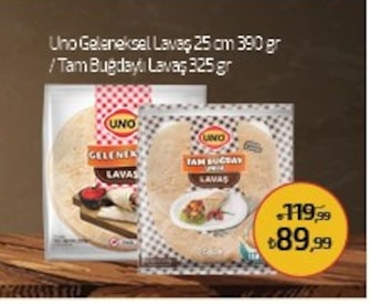 Uno Geleneksel Lavaş 25Cm 390Gr / Tam Buğdaylı Lavaş 325Gr