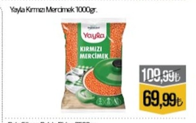 Yayla Kirmizi Mercimek 1000Gr