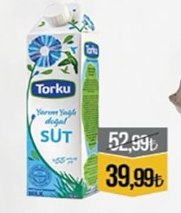 Torku Süt Yarım Yağlı Doğal Süt 1Lt