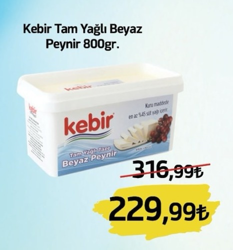 Kebir Tam Yağlı Beyaz Peynir 800Gr.