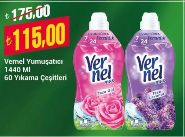 Vernel Yumuşatıcı 1440 Ml 60 Yıkama Çeşitleri