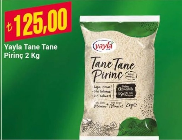Yayla Tane Tane Pirinç 2 Kg