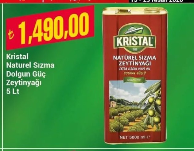 Kristal Naturel Sızma Dolgun Güç Zeytinyağı 5 Lt