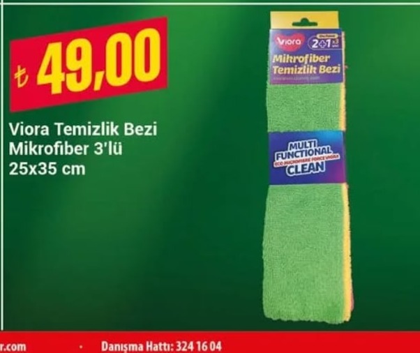 Viora Temizlik Bezi Mikrofiber 3'Lü 25X35 Cm