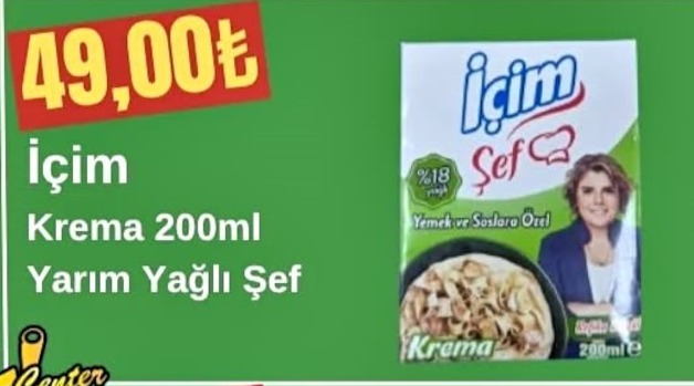 İçim Krema 200Ml Yarım Yağlı Şef