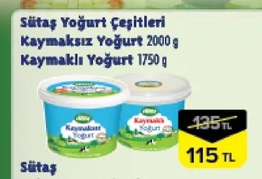 Sütaş Yoğurt Çeşitleri Kaymaksız Yoğurt 2000 G Kaymaklı Yoğurt 1750 G