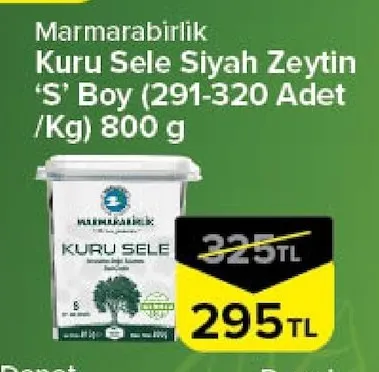 Marmarabirlik Kuru Sele Siyah Zeytin 'S' Boy (291-320 Adet /Kg) 800 G