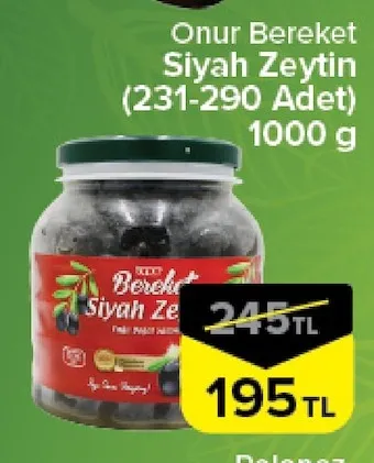 Onur Bereket Siyah Zeytin (231-290 Adet) 1000 G