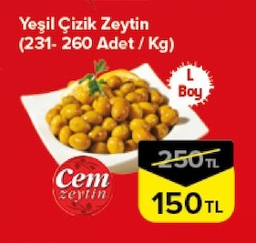 Yeşil Çizik Zeytin (231- 260 Adet / Kg)
