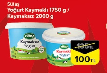 Sütaş Yoğurt Kaymaklı 1750 G / Kaymaksız 2000 G